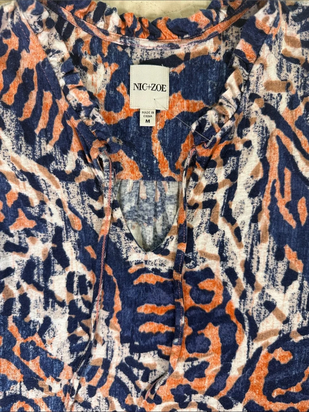 NIC+ZOE Abstract Print Sleeveless Knit Dress M Navy Orange Stretch Boho Travel - Picture 11 of 13